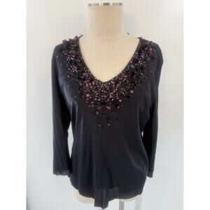 Dana Buchanan Women’s Top Size Xl Euc Black With Pink Sparkles Business Party